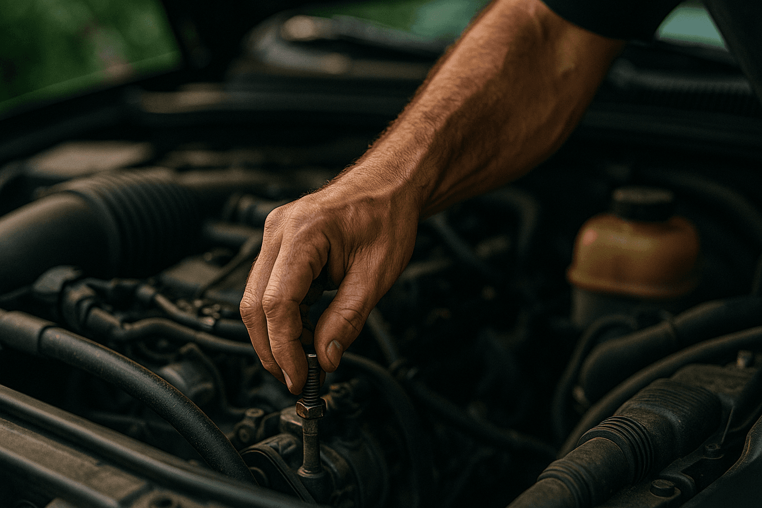 Close-up of a man’s hand repairing a bicycle chain